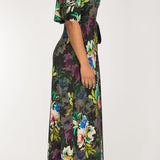 Bestie shine wrap maxi jersey dress - Black flowers