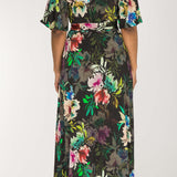 Bestie shine wrap maxi jersey dress - Black flowers