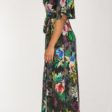 Bestie shine wrap maxi jersey dress - Black flowers