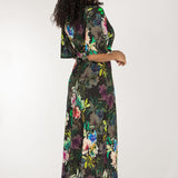 Bestie shine wrap maxi jersey dress - Black flowers