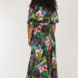 Bestie shine wrap maxi jersey dress - Black flowers