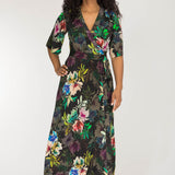 Bestie shine wrap maxi jersey dress - Black flowers