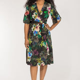 Bestie shine wrap short jersey dress - Black flowers