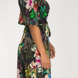 Bestie shine wrap short jersey dress - Black flowers