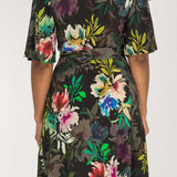 Bestie shine wrap short jersey dress - Black flowers