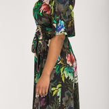 Bestie shine wrap short jersey dress - Black flowers
