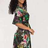 Bestie shine wrap short jersey dress - Black flowers