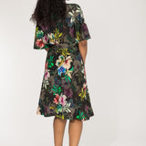 Bestie shine wrap short jersey dress - Black flowers