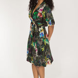 Bestie shine wrap short jersey dress - Black flowers