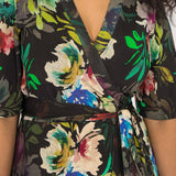 Bestie shine wrap short jersey dress - Black flowers