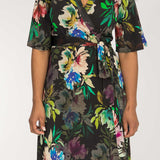 Bestie shine wrap short jersey dress - Black flowers