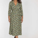 Bestie midi wrap jersey dress - Green flowers