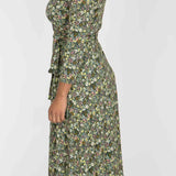 Bestie midi wrap jersey dress - Green flowers