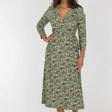 Bestie midi wrap jersey dress - Green flowers