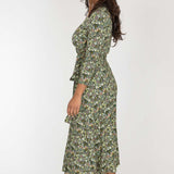 Bestie midi wrap jersey dress - Green flowers