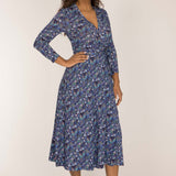 Bestie midi wrap jersey dress - Blue flowers