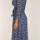 Bestie midi wrap jersey dress - Blue flowers