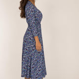 Bestie midi wrap jersey dress - Blue flowers
