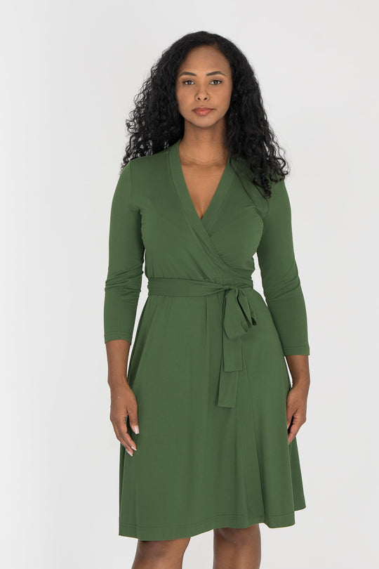 Bestie wrap short jersey dress - Forrest green