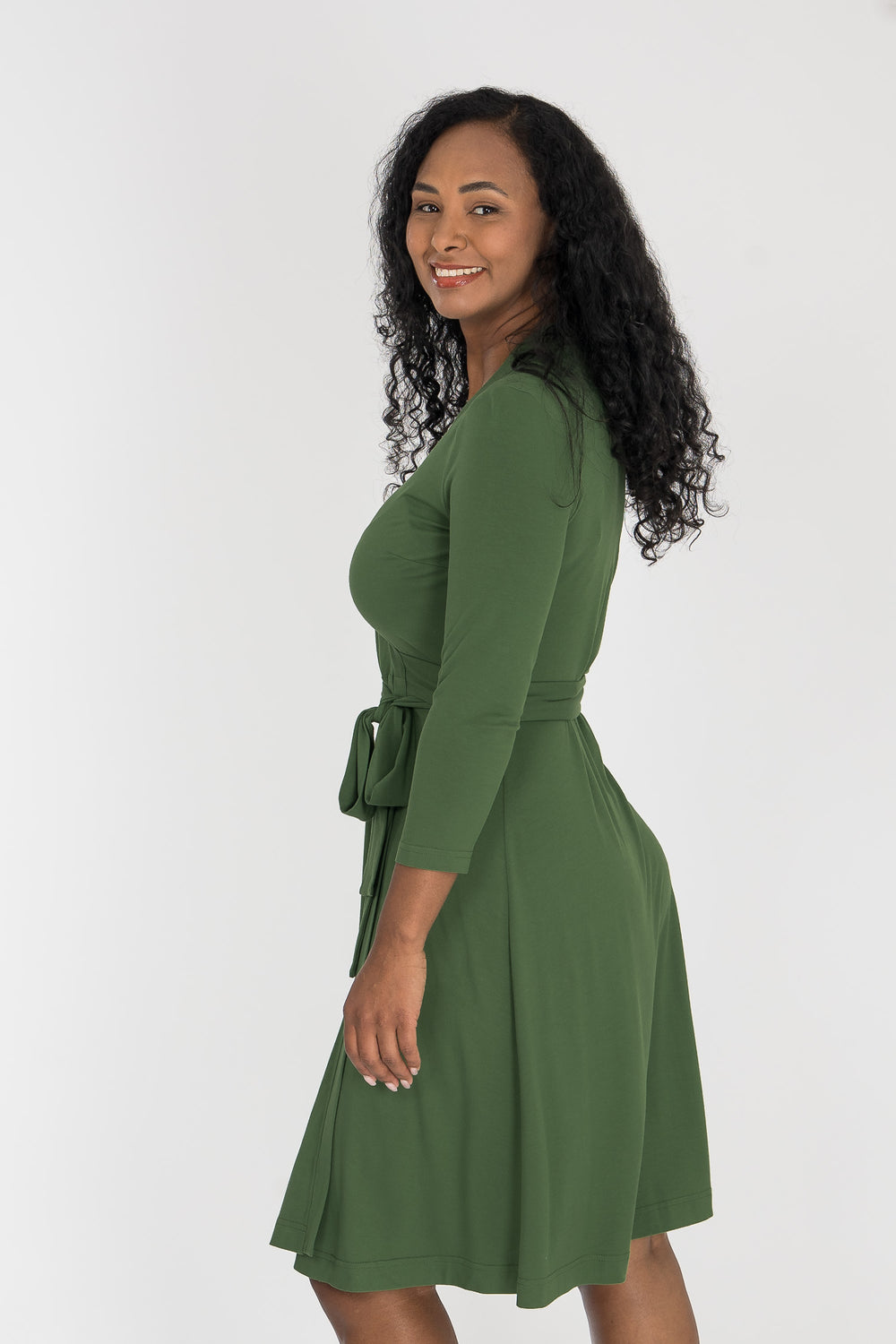 Bestie wrap short jersey dress - Forrest green