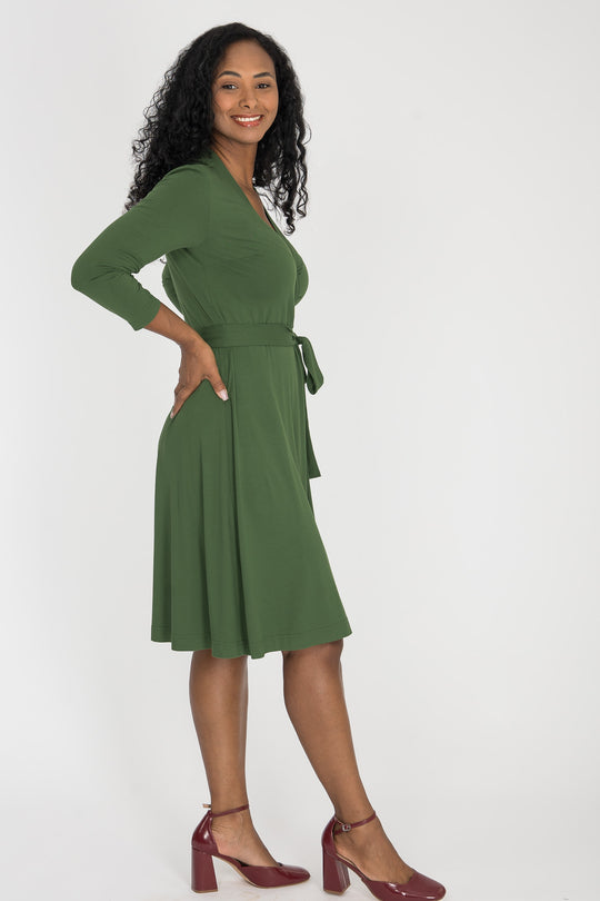 Bestie wrap short jersey dress - Forrest green