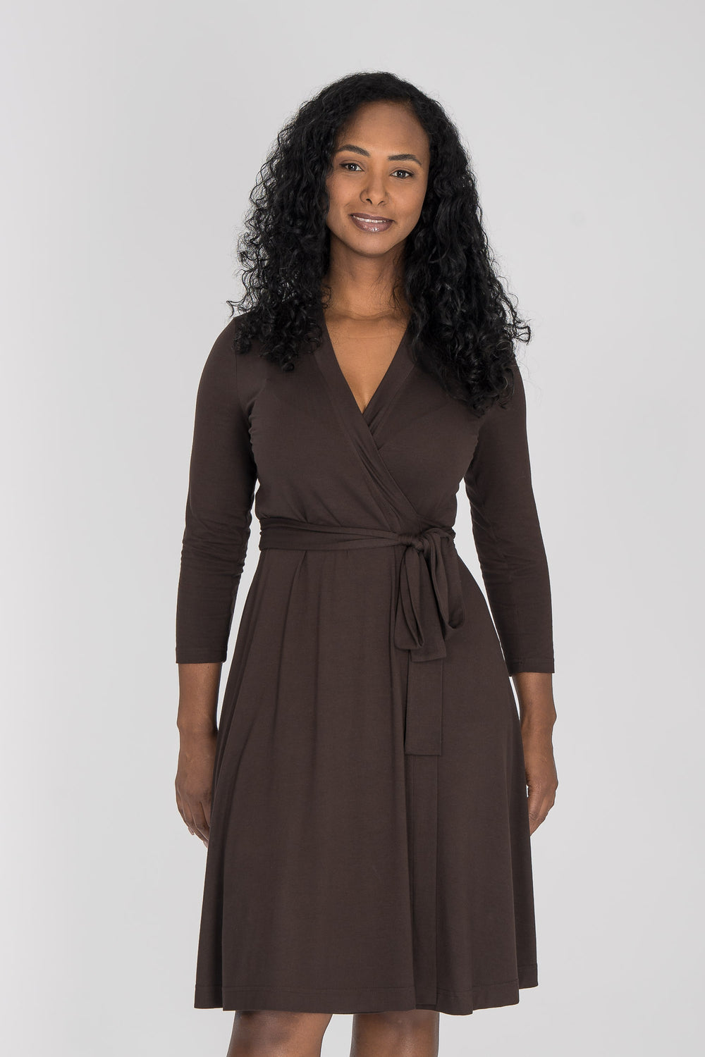 Bestie wrap short jersey dress - Chocolate brown