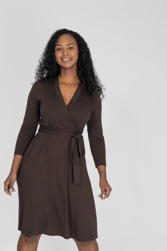 Bestie wrap short jersey dress - Chocolate brown