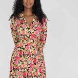 Bestie wrap short jersey dress - Pink flowers