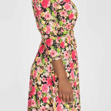 Bestie wrap short jersey dress - Pink flowers