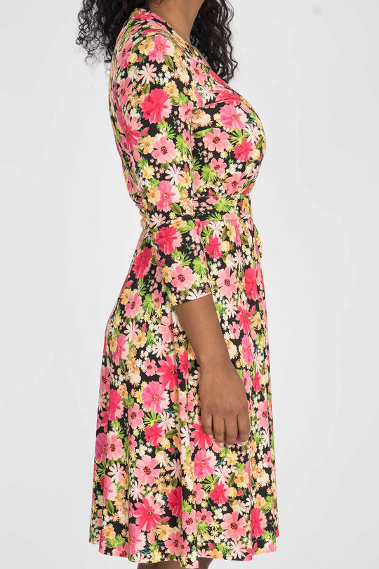 Bestie wrap short jersey dress - Pink flowers
