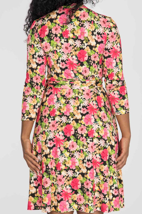 Bestie wrap short jersey dress - Pink flowers