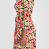 Bestie wrap short jersey dress - Pink flowers
