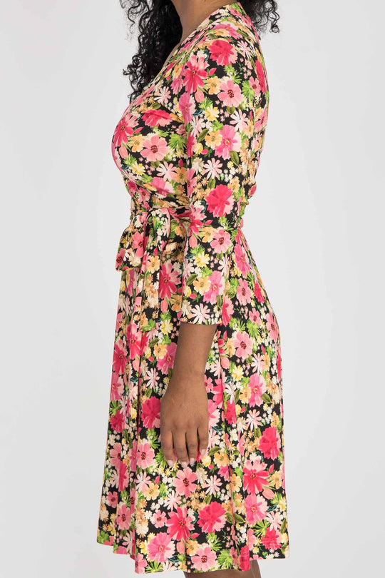 Bestie wrap short jersey dress - Pink flowers