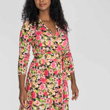 Bestie wrap short jersey dress - Pink flowers