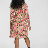 Bestie wrap short jersey dress - Pink flowers