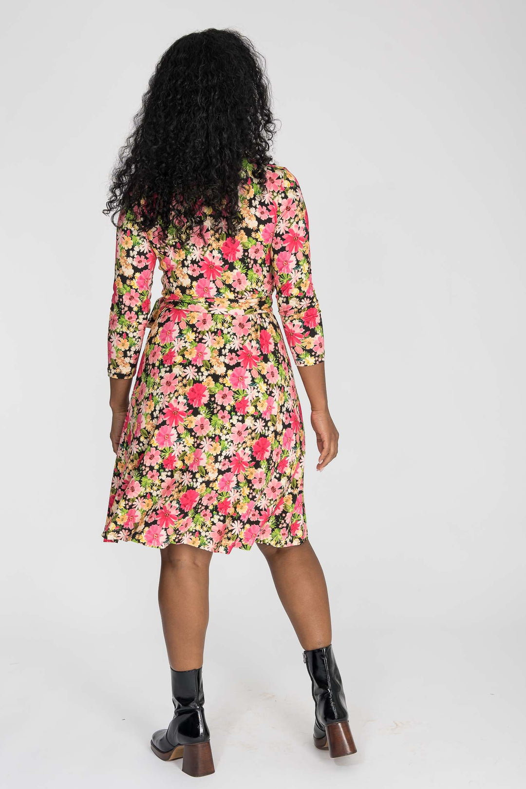 Bestie wrap short jersey dress - Pink flowers