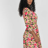 Bestie wrap short jersey dress - Pink flowers