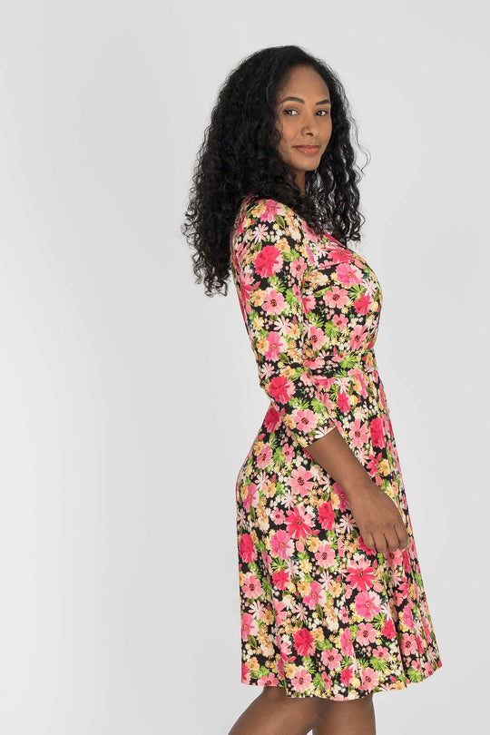 Bestie wrap short jersey dress - Pink flowers