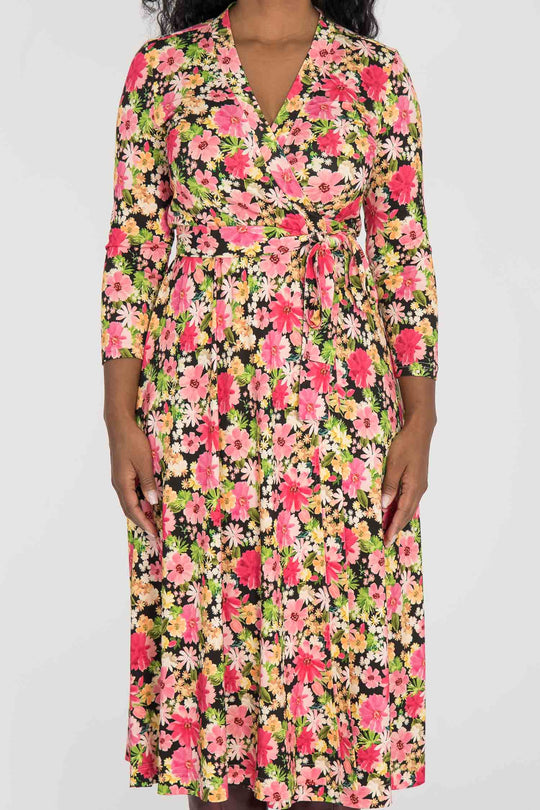 Bestie midi wrap jersey dress - Pink flowers