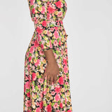 Bestie midi wrap jersey dress - Pink flowers