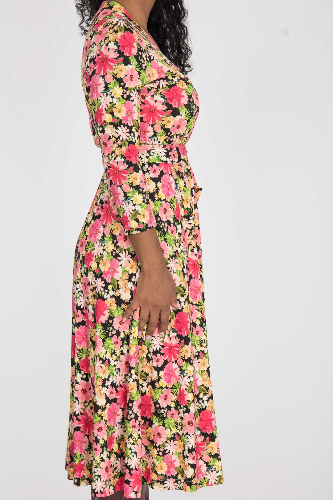 Bestie midi wrap jersey dress - Pink flowers