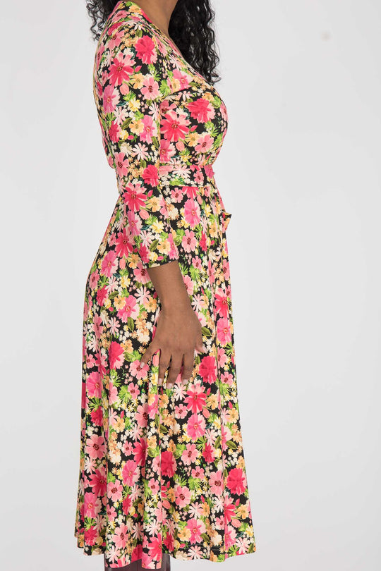 Bestie midi wrap jersey dress - Pink flowers
