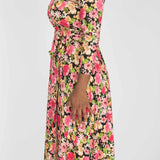 Bestie midi wrap jersey dress - Pink flowers