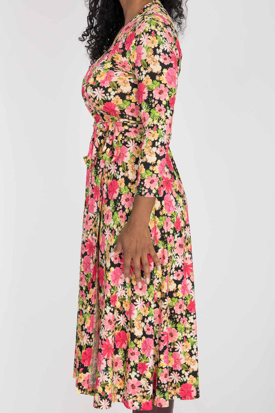 Bestie midi wrap jersey dress - Pink flowers