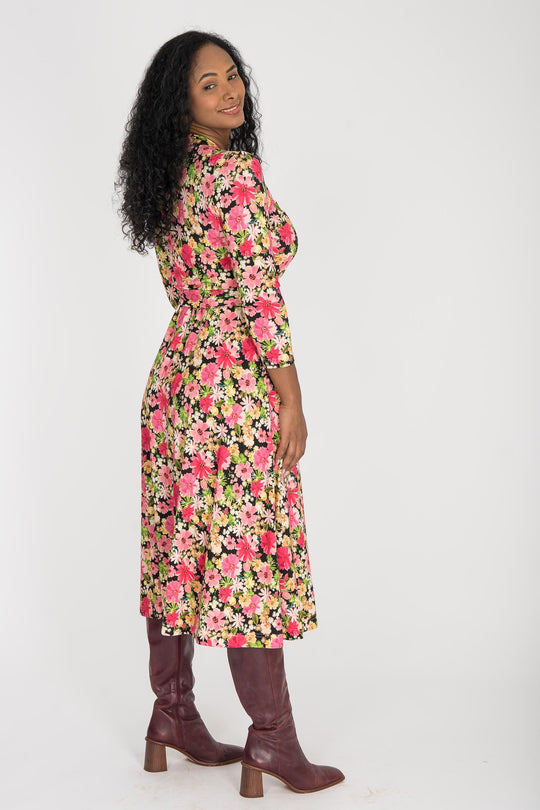Bestie midi wrap jersey dress - Pink flowers