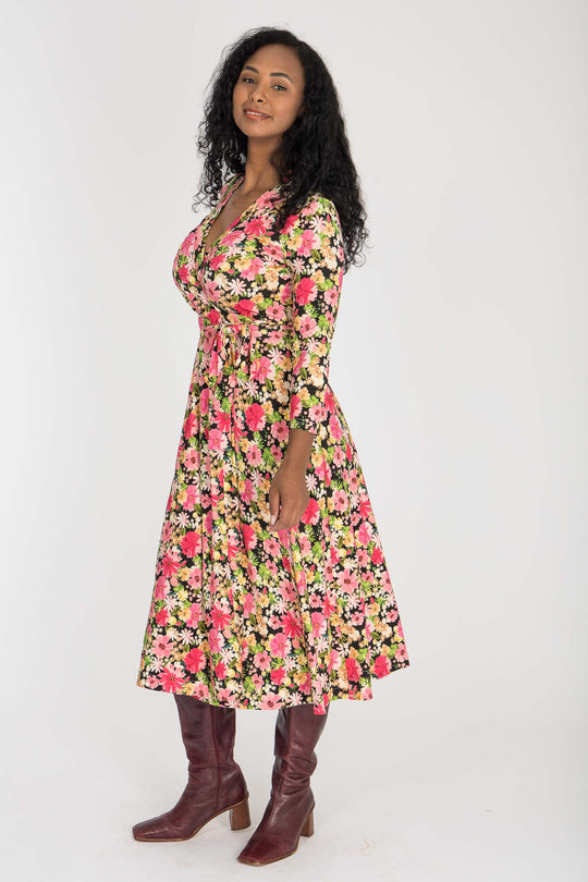 Bestie midi wrap jersey dress - Pink flowers