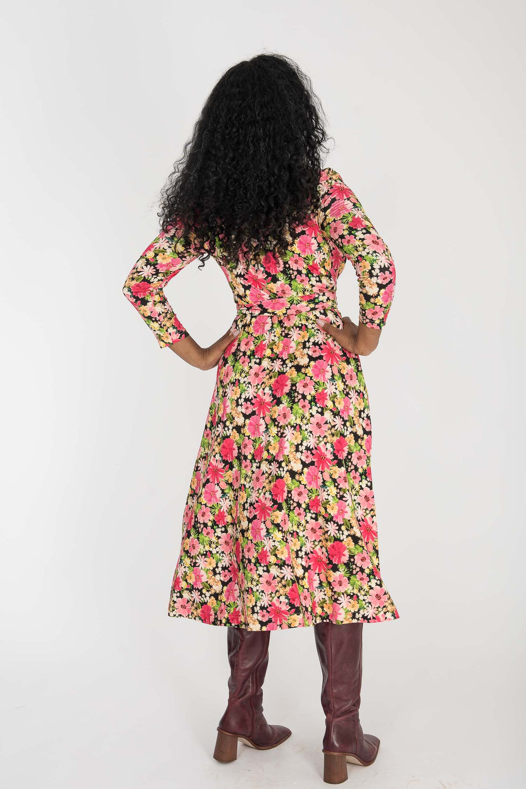 Bestie midi wrap jersey dress - Pink flowers