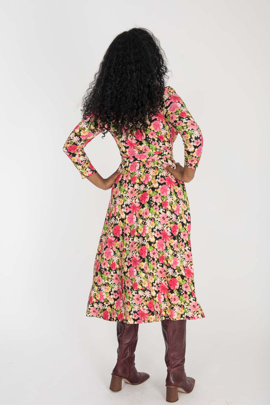 Bestie midi wrap jersey dress - Pink flowers