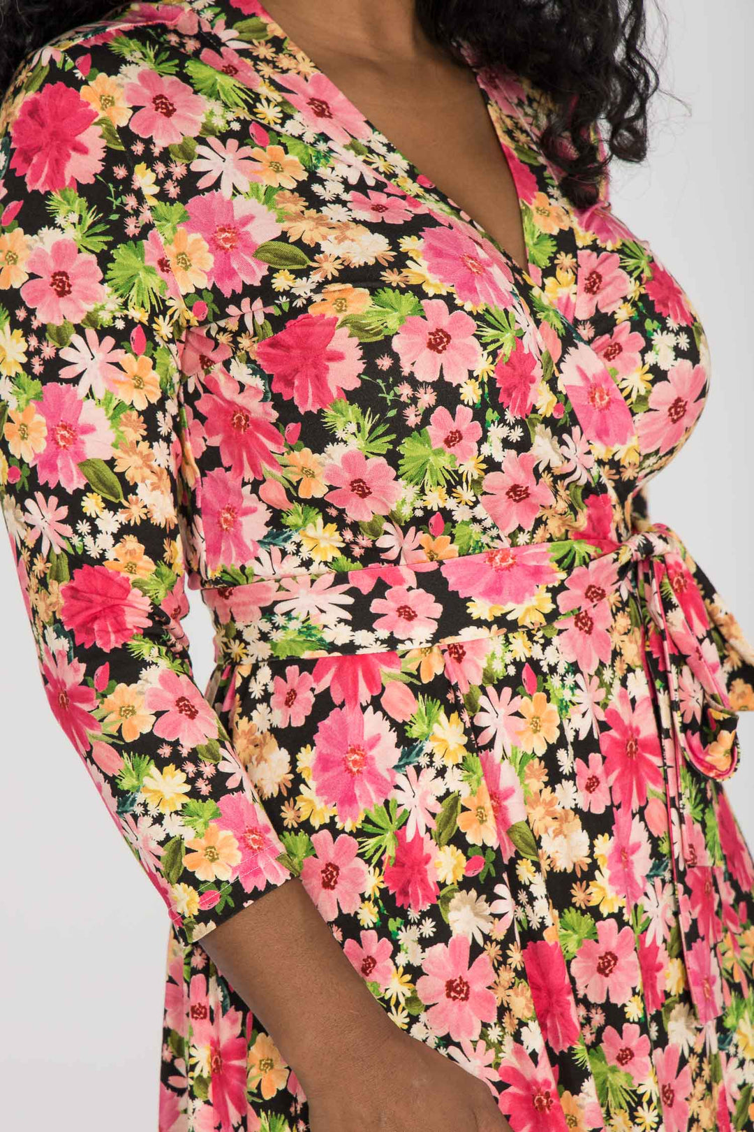 Bestie midi wrap jersey dress - Pink flowers