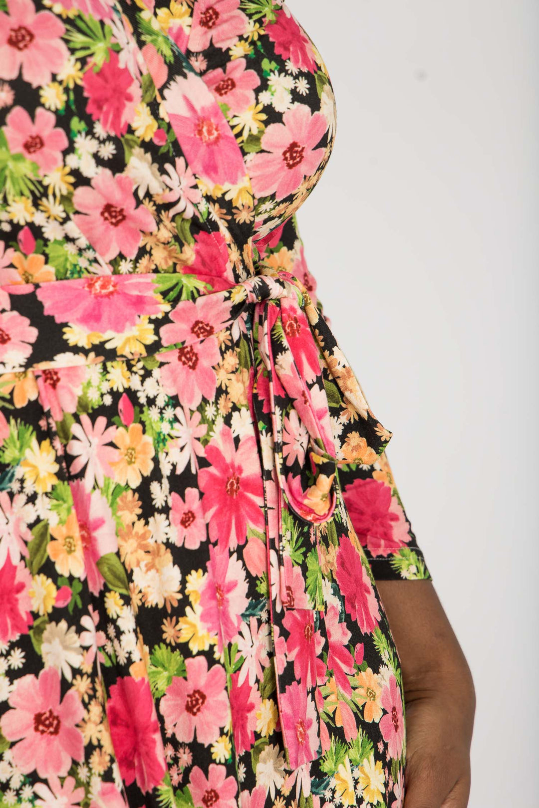 Bestie midi wrap jersey dress - Pink flowers
